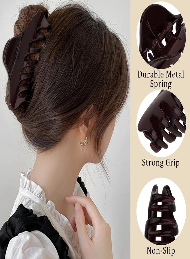 KIUEZIR Large Hair Claw Clips for Women, Nonslip Hair Clip for Thin Thick Hair, Strong Hold Grips Stylish Hair Accessories for Women Girls(Dark Brown,White) - Image 3